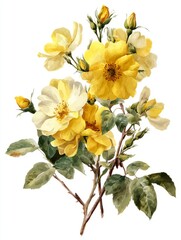 A stunning yellow rose bloom showcasing nature's artistic flair, petals unfurling in delicate folds, illuminated by soft, natural light. 