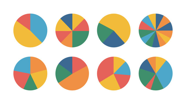 Colorful Pie Charts Vector &ndash; Data Visualization and Statistical Infographic Graphs