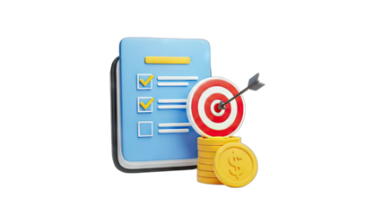 Achieving Goals: Checklist, Target, and Coins Concept