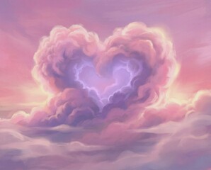 Hearts formed by clouds during sunset over horizon