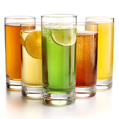 No caffeine drinks. a variety of caffeine free beverages isolated on white