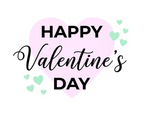 Happy Valentine's Day with a pink heart and green accents