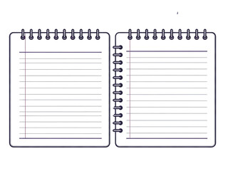 Open spiral notebook lined pages template for education notes planning transparent background