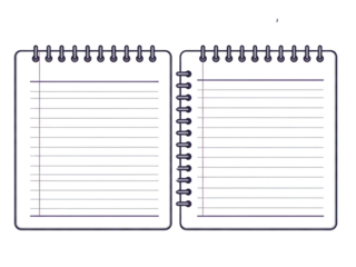 Open spiral notebook lined pages template for education notes planning transparent background
