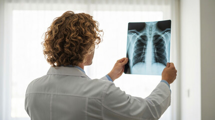 Medical Doctor Analyzing a Chest X-ray Film for Diagnosis