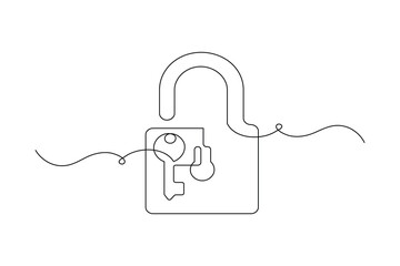 Secure access padlock continuous one line art cyber safety outline illustration
