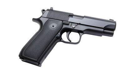 Single Matte Black Semi‑Automatic Pistol, Realistic Firearm Object with Modern Design, Isolated on Transparent Background PNG