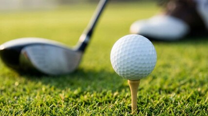 Close up of golf ball on tee before swing calm moment
