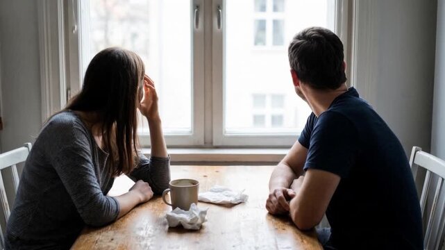 Couple avoiding eye contact after fight emotional distance