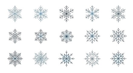 Collection of delicate and intricate snowflake illustrations on a clean white background, perfect for winter themes and holiday designs