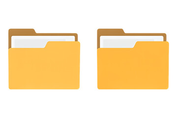 Yellow File Folders with Documents in Simple Flat Design on White Background for UIUX