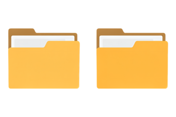 Yellow File Folders with Documents in Simple Flat Design on White Background for UIUX