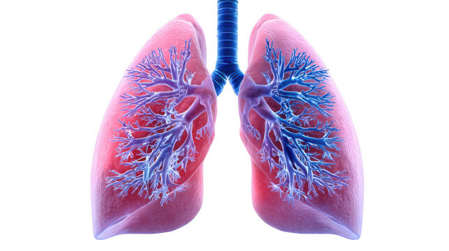 Realistic 3d rendering of healthy pink lungs breathing showing the bronchial tree on a transparent background, perfect for medical illustrations and educational materials