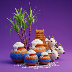 Pongal festival celebration with traditional Indian elements and decorations