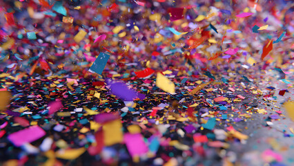 Vibrant burst of confetti falling, symbolizing joyful celebration and festive party atmosphere