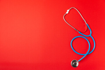 Stethoscope on the table. Medical instrument. Medical concept. Healthcare. Health Day.Doctor equipment. Cardiology. Heart disease.Lung diagnostics.Diagnosis of respiratory inflammation.Space for text