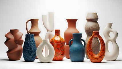 Collection of unique and colorful ceramic vases on display