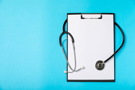 Stethoscope on the table. Medical instrument. Medical concept. Healthcare. Health Day.Doctor equipment. Cardiology. Heart disease.Lung diagnostics.Diagnosis of respiratory inflammation.Space for text - Powered by Adobe