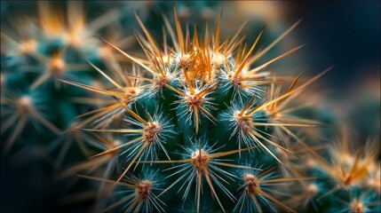 Obraz premium Golden Spikes on a Desert Cactus CloseUp.