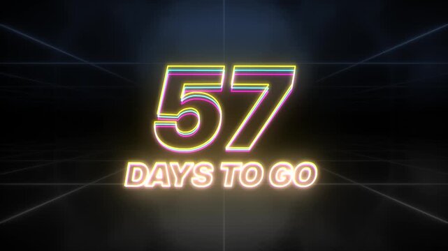 57 days to go text animation retro background