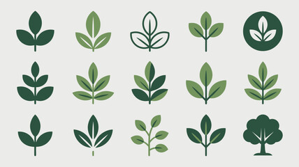 Fototapeta premium Nature and Ecology Icon Set – Green Leaves, Plants, and Organic Concept Vectors