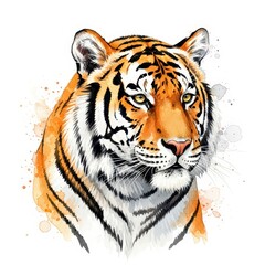 Obraz premium Majestic Tiger Portrait with Watercolor Effects and Vibrant Orange and Black Stripes
