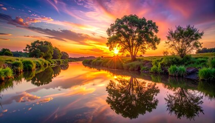 Serene Sunset River Landscape.