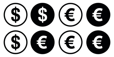 Dollar and Euro Currency Icons Vector &ndash; Minimalist Money and Financial Symbols