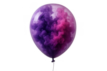 Transparent balloon filling with vibrant purple and pink smoke for celebration, party, magic and mysterious themes