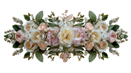 Pastel floral arrangement of roses and other flowers on transparent background isolated on a transparent background
