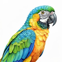 Fototapeta premium Colorful Parrot Displaying Vibrant Feathers in Detail Against White Background