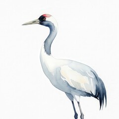 Naklejka premium Elegant Crane Bird Standing Gracefully in Natural Habitat, Detailed Animal Illustration