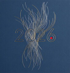 Happy new year 2026 on dark blue background with golden lines