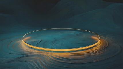 Glowing Golden Ring on Rippling Dark Water Surface with Soft Reflections