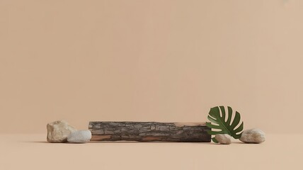 Natural Wood Slice Pedestal Display with Stones and Greenery