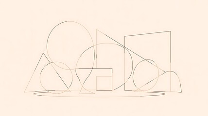 Abstract Geometric Shapes Composition, Minimalist Line Art, Soft Pastel Background