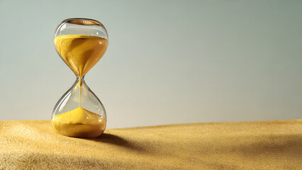 Golden sand flowing through a classic hourglass, symbolizing the precious passage of time and its relentless measurement