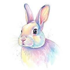 Obraz premium Cute Rabbit Portrait with Watercolor Effect for Illustrative and Artistic Purposes