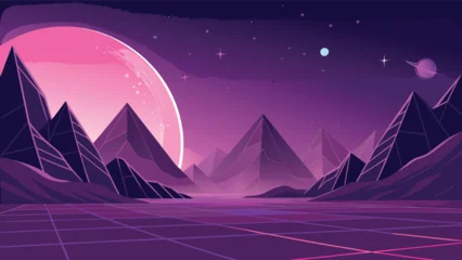 Gardinen Violett Fantasy Purple Mountain Landscape with Giant Moon  © MustakimAhmed