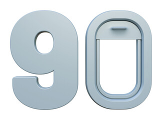 Number nine airplane window on a isolated background. Air travel concept. Promotion up to 90 off flight booking. For design tourism advertising media. 
