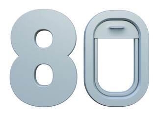 Number eight airplane window on a isolated background. Air travel concept. Promotion up to 00 off flight booking. For design tourism advertising media. 
