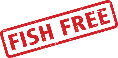 Distressed Red Fish Free Rubber Stamp on White Background, Food Allergy Label