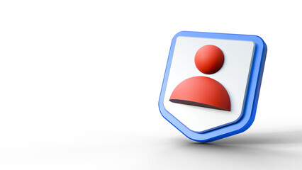 Shield with human or user symbol on a isolated background. Safe register and login icon. User symbol on guard for protected personal data or secured account settings concept.