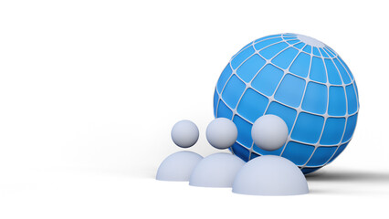 World globe with people or human icon on a isolated background. Global network. Human resources, hr, employee, recruitment, job, manager, hiring and executive.