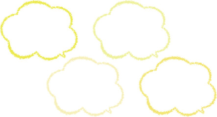 Fototapeta premium 微妙に色が異なる黄色のクレヨンで描いた、雲の形の吹き出しセット。手描き風。