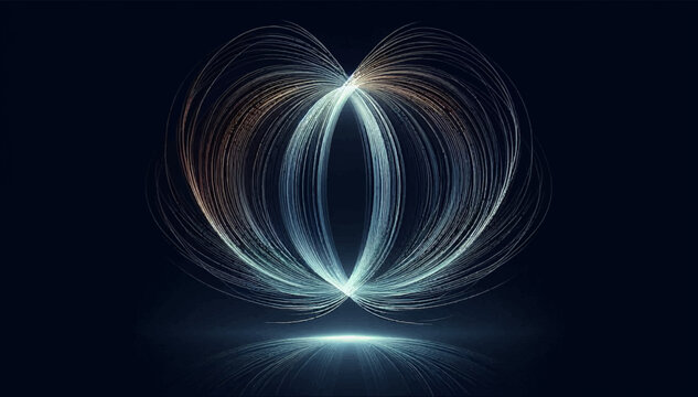 The field of magnetic lines is an invisible force visualized by thin luminous lines curving around an object. Ideal for educational infographics and hi‑tech brands. Vector graphics. EPS_04.