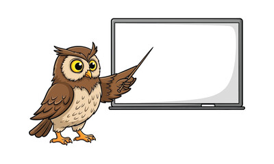 An owl stands teaching at a whiteboard vector illustration style