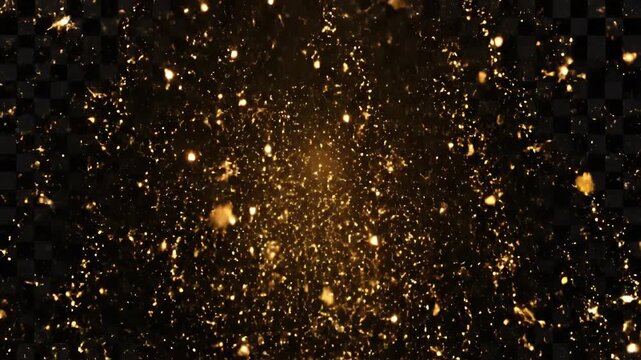 Abstract golden fireworks display isolated against dark background
