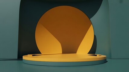 Modern 3D Yellow Podium Display on Teal Background, Minimalist Product Showcase