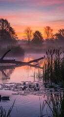 Serene Sunrise Over Still Water.